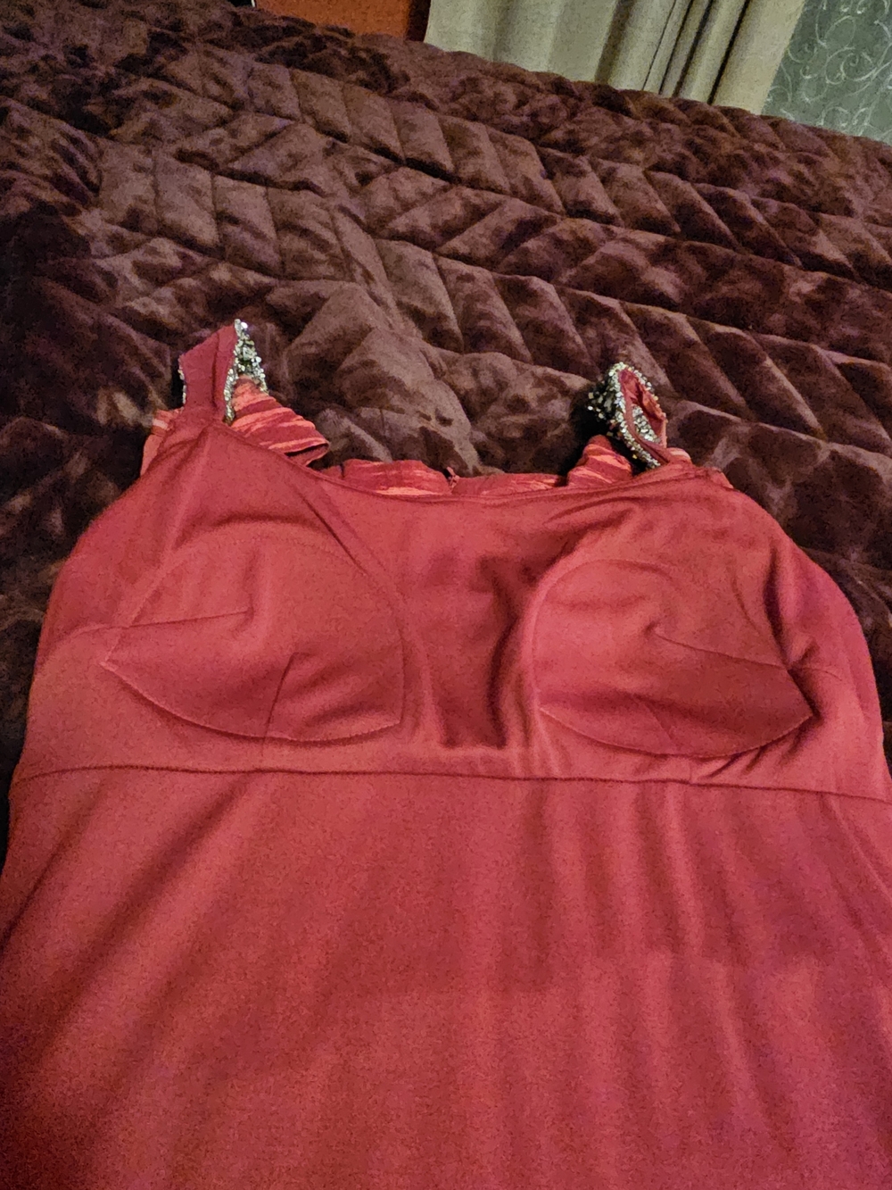 Alex Evenings Red Ruched Mini Dress with Jeweled Shoulders - Picture 14 of 16